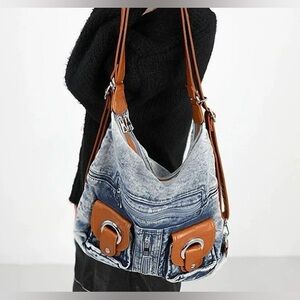 Stylish Denim and Brown Women's Bag